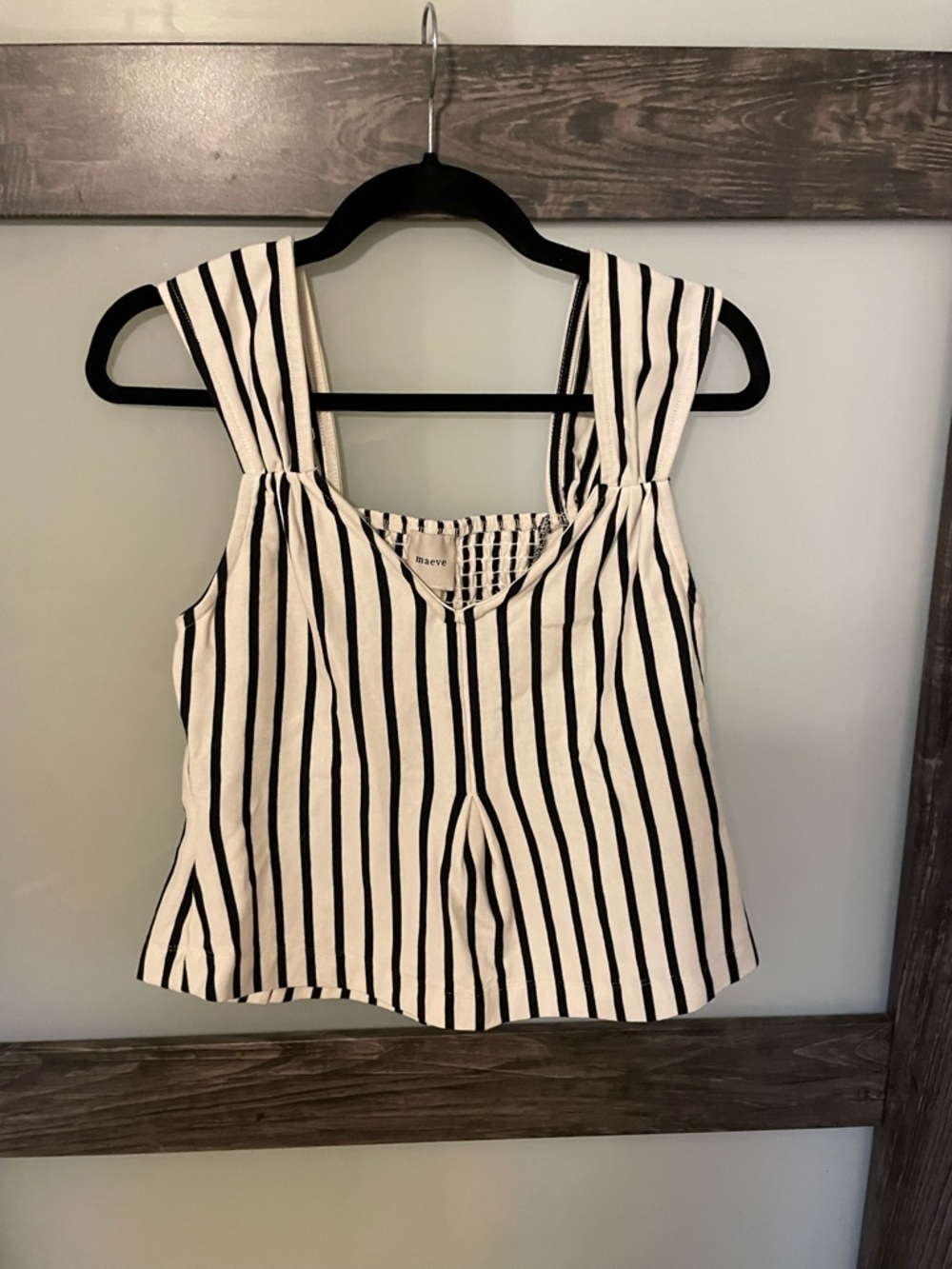 Maeve White Tank with Black Vertical Stripes